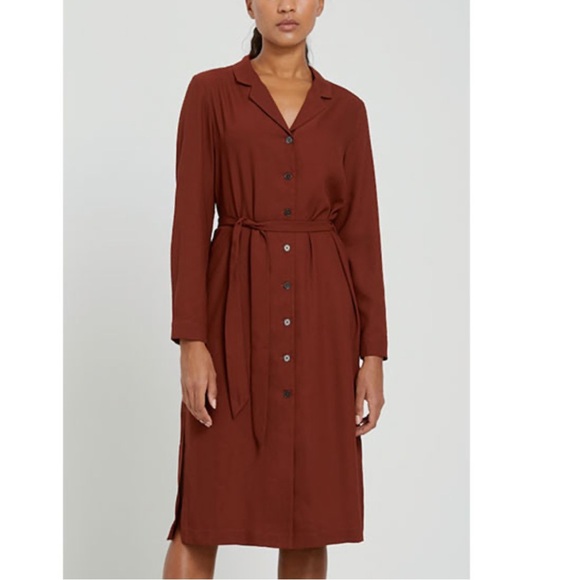 Frank & Oak Burnt Sienna Button-Down Collared Tie-waist Knee-length Dress Large - Picture 1 of 10